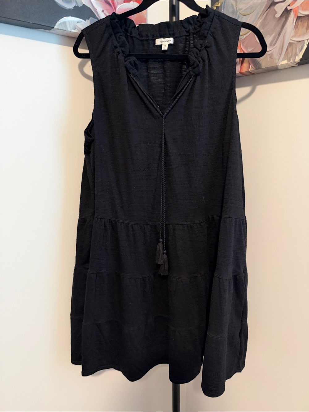 Max Studio Black Sleeveless Tassel-Tie Tiered Dress